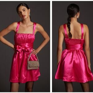 ANTHROPOLOGIE x MAEVE Bow Tie Satin Mini Dress Pink Sz 10 NWT $190 {QQ33}
